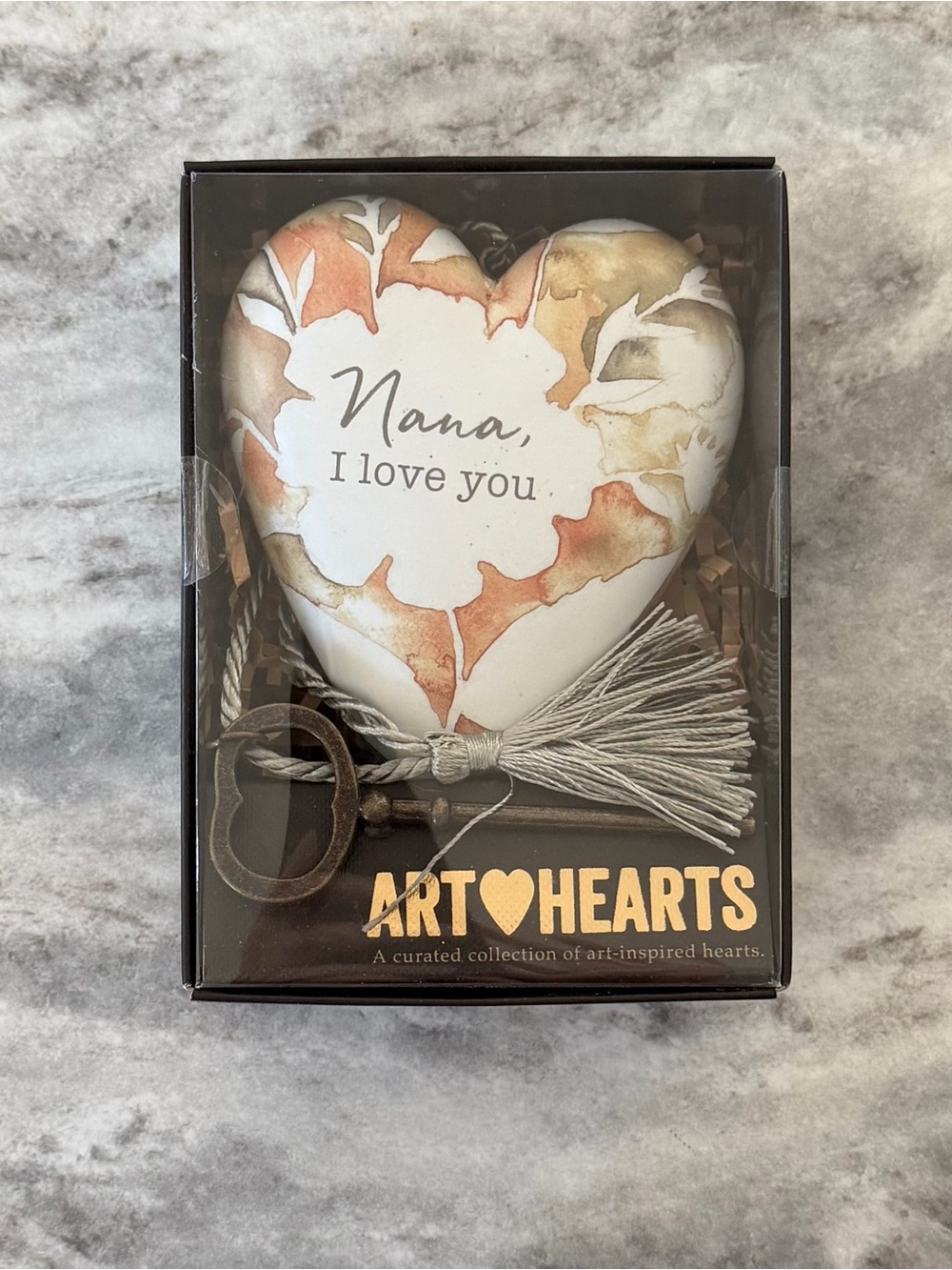 Demdaco Heart Art in Cream & Brown Watercolor